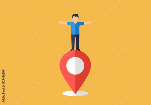 Man Standing on a Location Pin Symbol.