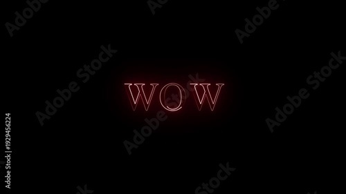 glowing colorful Neon line wow text animation. neon text wow Isolated on Black Background. 4k glowing motion