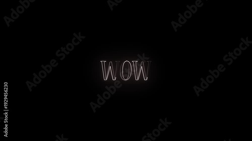 Wow neon sign animation. Glowing neon lines wow text animation on black background. Seamless loop. neon luxury wow text animation