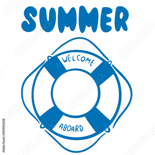 Summer lifebuoy ring doodle beach illustration
