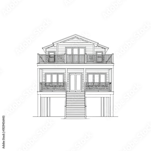 Two Story House Architectural Drawing Design.