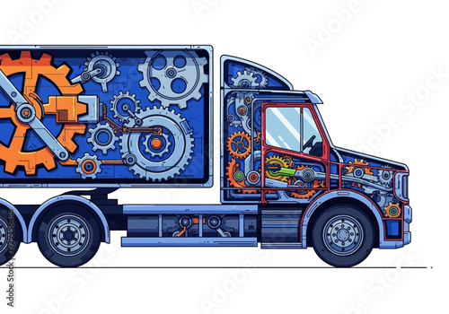 Intricate Mechanical Truck Design with Visible Gears and Engine Parts.