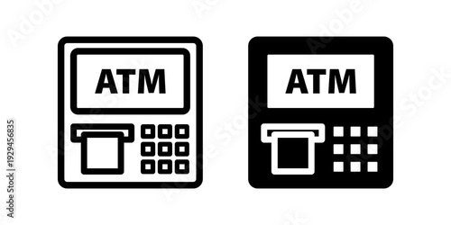 ATM machine icon. Cash deposit or withdrawal vector outline pictogram. Suitable for app or web ui design.