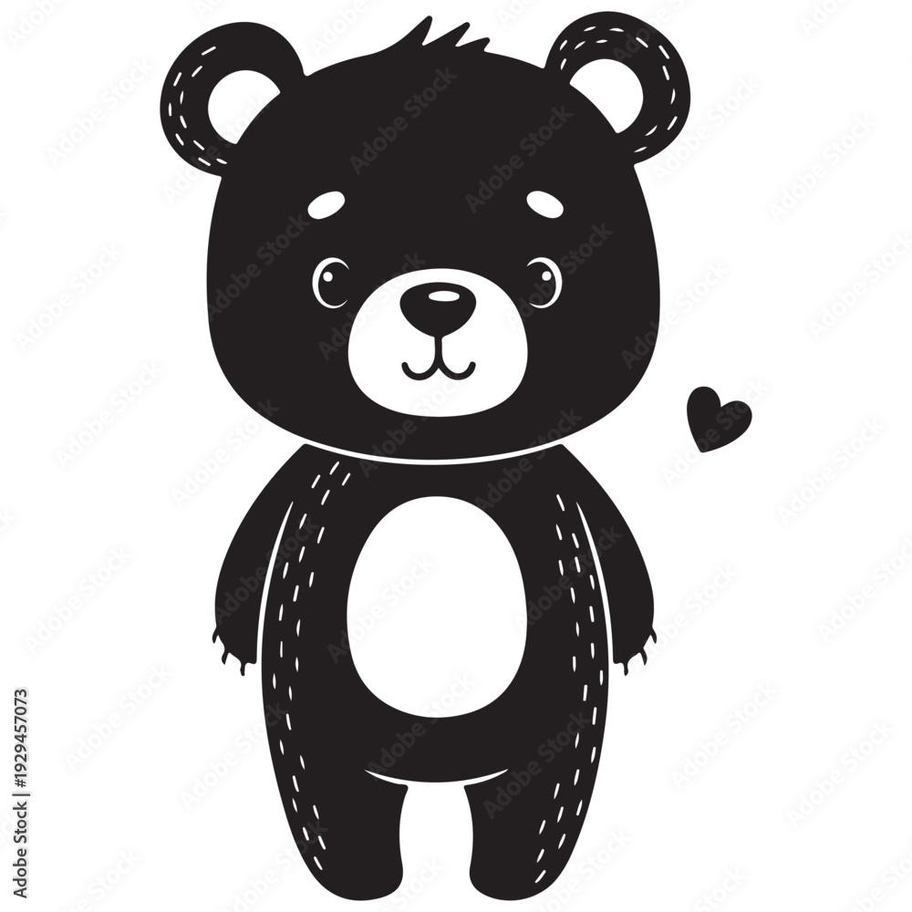 Obraz premium Cute Black Bear Standing with Heart Illustration