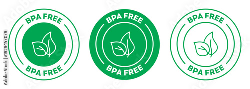 BPA Free icon. green rounded vector badge with leaf and BPA-free text.