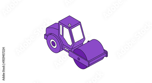 Isometric Purple Steamroller Vehicle Illustration.
