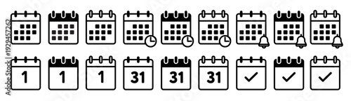 Wall calendar icons in outline and fill. vector illustration for ui.