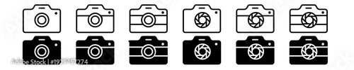 camera icon set in a black filled and outlined style.