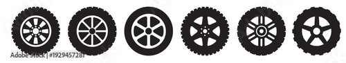 Car wheel Icon set in black color for ui designs