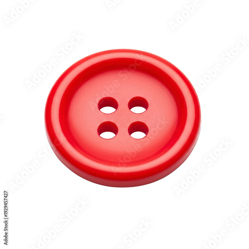 Red button with four holes isolated on white