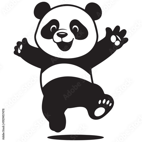 Playful Cartoon Panda Jumping and Waving with a Happy Smile