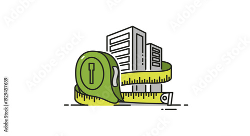 Measuring Building Size with Tape Measure Illustration.
