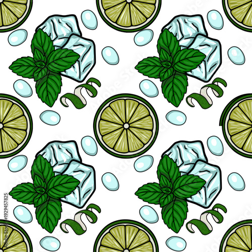 Refreshing Mojito Ingredients Seamless Pattern Vector Illustration