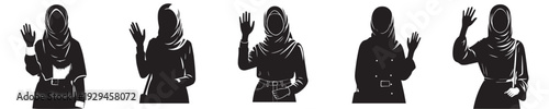vector silhouette of a muslim woman waving hand gesture