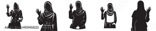 vector silhouette of a muslim woman waving hand gesture