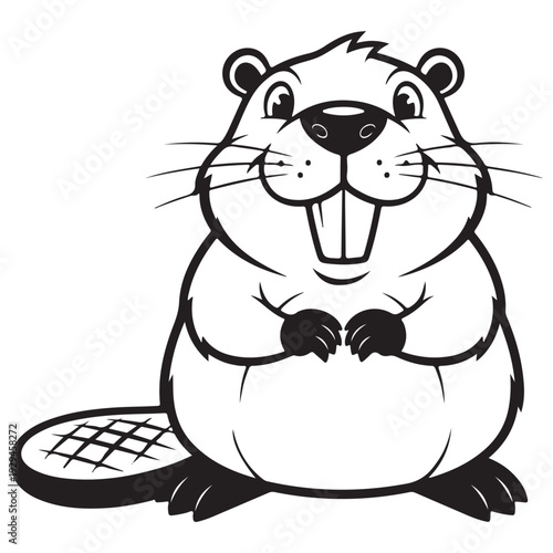 Smiling Cartoon Beaver Character Illustration on White Background