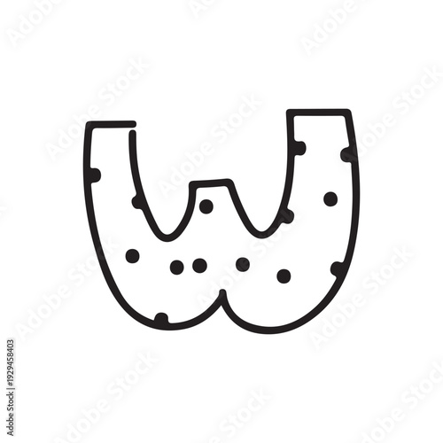 Hand Drawn Polka Dot Letter W Doodle