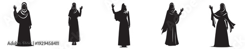 vector silhouette of a muslim woman standing waving hand