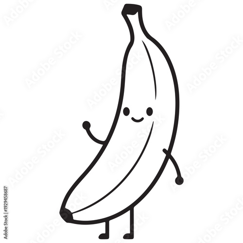 Cute Cartoon Banana Character Illustration Waving and Smiling