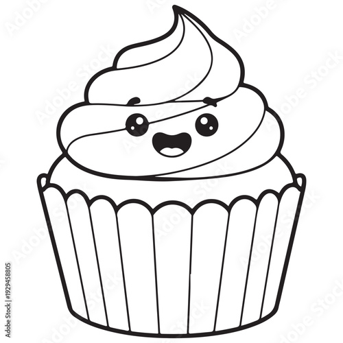 Adorable Kawaii Cupcake Coloring Page