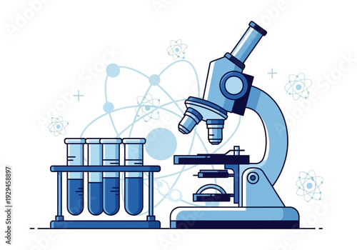 Microscope and Test Tubes in Scientific Laboratory Setting.