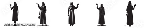 vector silhouette of a muslim woman standing waving hand