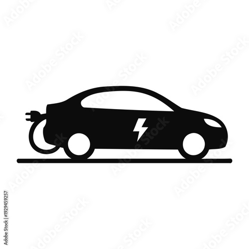 Electric Car Icon Silhouette with Charging Plug Vector