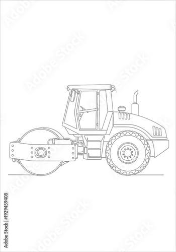 Line Art Illustration of a Heavy Duty Road Roller Machine.