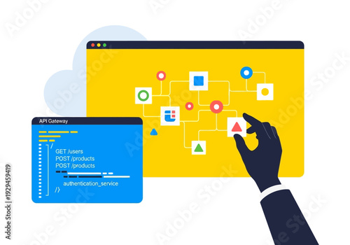Hand Interacting with Digital Interface and Code Display.