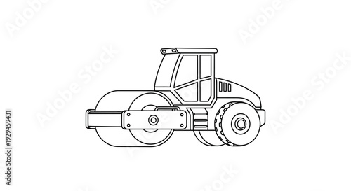 Line Art Illustration of a Road Roller Machine.