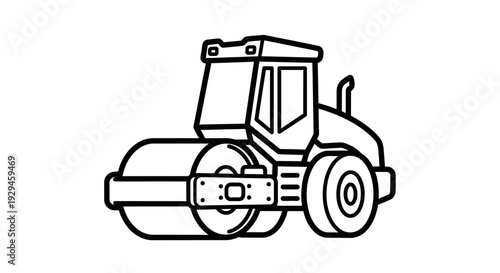 Line Art Illustration of a Road Roller Machine.