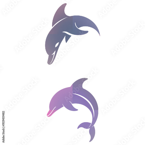 Colorful Dolphin Logo Set with Halftone Gradient Dots, Modern Marine Vector Icon Collection.