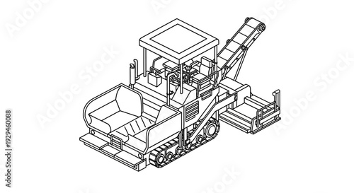 Industrial Paving Machine Construction Equipment Line Art.
