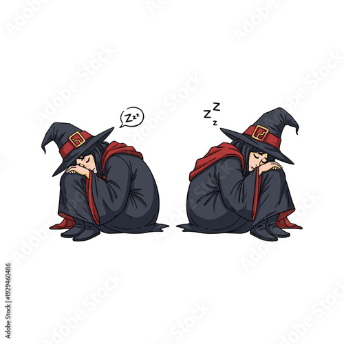 Tired witch sleeping with copy space