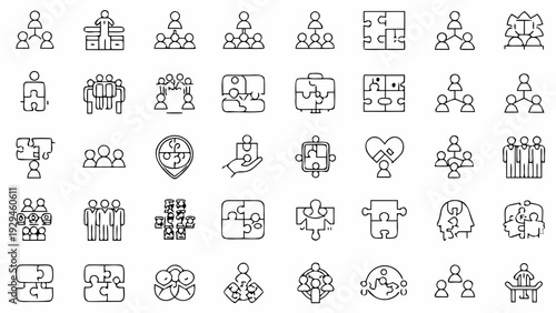 Set of modern teamwork and partnership icons for business presentations