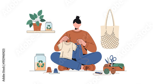 Eco-Friendly Upcycling & Sewing: Woman Crafts Sustainable Fashion with DIY Mending