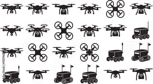 Innovative drone technology takes flight, a captivating array of advanced unmanned aerial vehicles (UAVs) showcased in a photorealistic illustration.