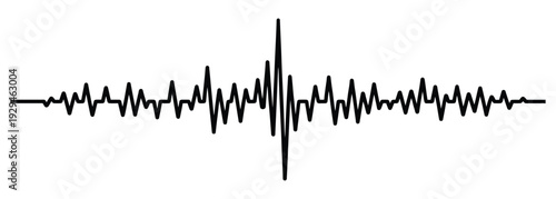 Dynamic sound wave pattern with sharp peak on white background