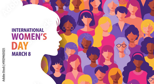 International Women's Day vector illustration celebrating diversity and empowerment of women on March 8th
