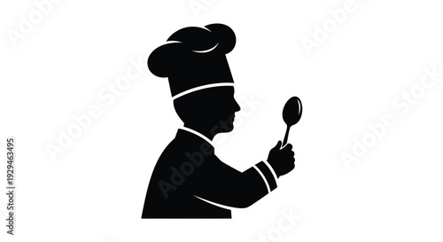 Black silhouette of a chef holding a spoon culinary symbol for cooking and food preparation
