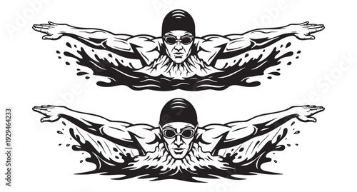 Professional swimmer athlete in water, swimming sports silhouette illustration isolated on white background