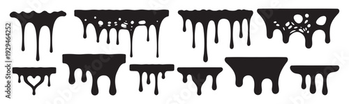 Abstract liquid melting drip shapes, paint splash elements isolated on white background vector design