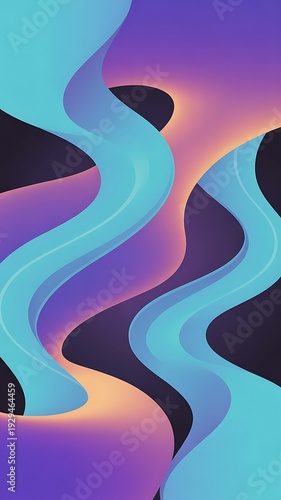 abstract vector background with flowing shapes, gradient colors (turquoise to purple), soft curves, modern aesthetic, high resolution vector, suitable for presentation slides or web banners