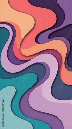 abstract vector background with flowing shapes, gradient colors (turquoise to purple), soft curves, modern aesthetic, high resolution vector, suitable for presentation slides or web banners