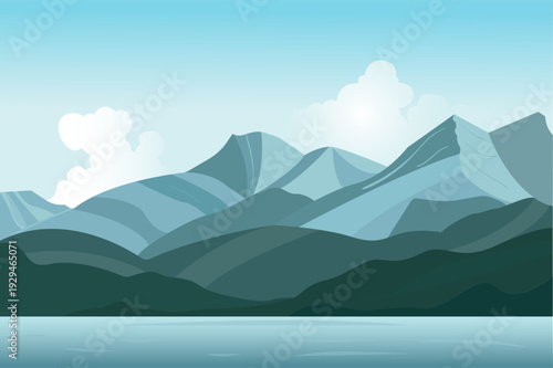 Minimal Blue Mountain Landscape Vector Background