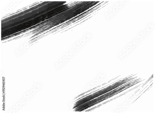 ベクター素材：モノクロの筆文字風掠れストローク、和風フレーム、抽象的な手描きライン背景