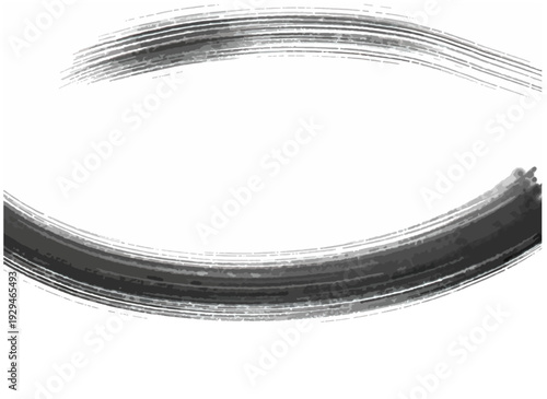 ベクター素材：モノクロの円弧を描く筆文字ストローク、和風の円形フレーム背景、抽象的な墨ライン