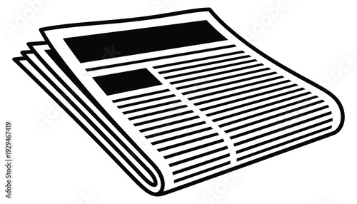 Newspaper with folded pages on white background