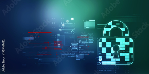 2d illustration Safety concept: Closed Padlock on digital background
