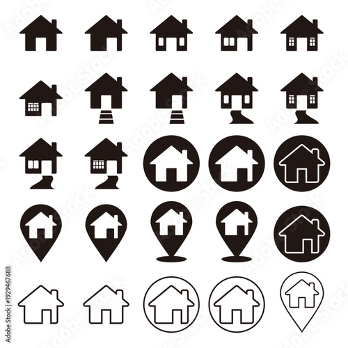 Collection of house icons in various styles and formats